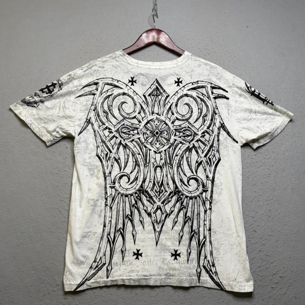 Raw State T-Shirt Mens Large White Redemption Gothic Cross Wings Y2K Graphic Tee